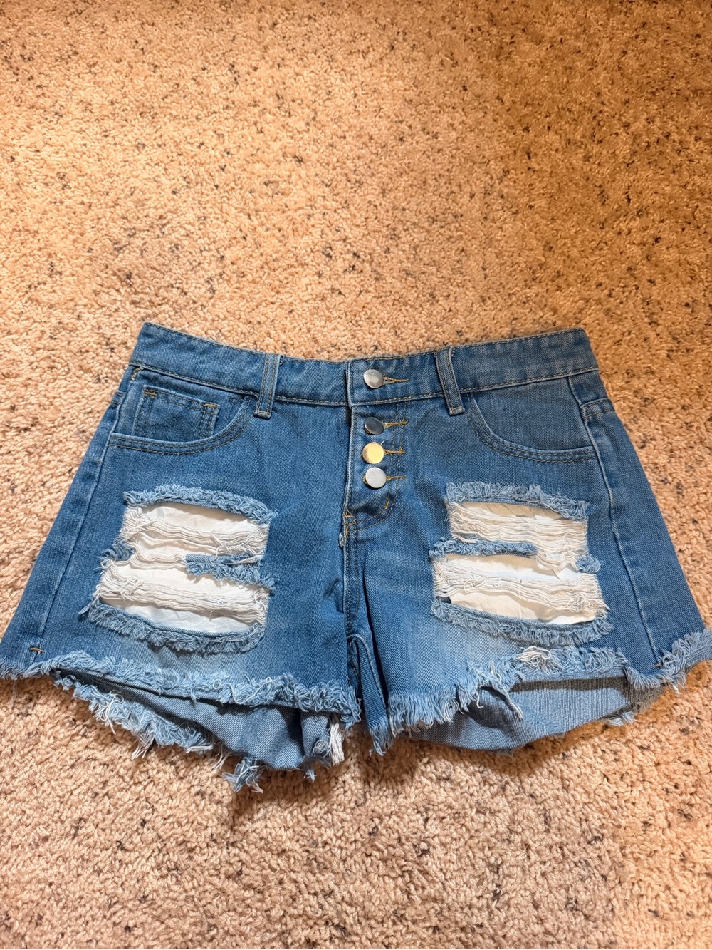 4th of July - High-Rise Distressed Denim Shorts - Blue